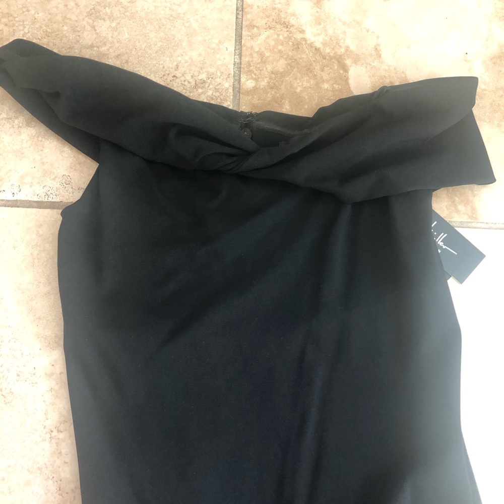 NWT Nicole Miller off shoulder black dress